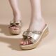Slippers Women's Summer 2024 New Fashion Outer Wear Sandals Women's Thick-soled Wedge Women's Sequined Bow Slippers