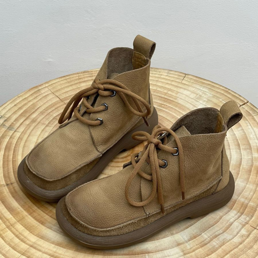 Plus Size Lace Up Martin Boots Retro Style Winter Thick Soled Round Toe Ankle Boots For Women_vogvips.com