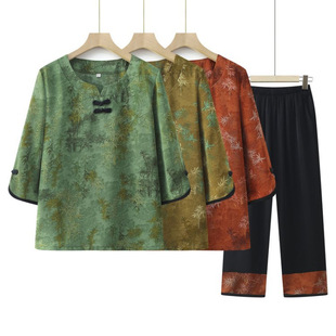 Mother's Summer Clothes New Short-sleeved suit Middle-aged and Elderly Women's T-shirt Granny Pants Old Lady Breathable Clothes