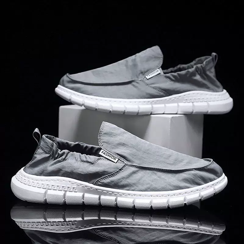 帆布鞋 新款一脚蹬男士懒人鞋 冰丝网布男单鞋舒适透气袜子鞋批发