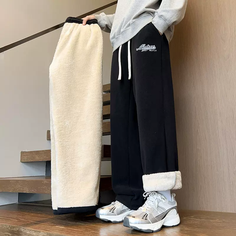 羊羔绒裤子男生冬季2025新款加绒加厚男士休闲棉裤秋冬款直筒卫裤