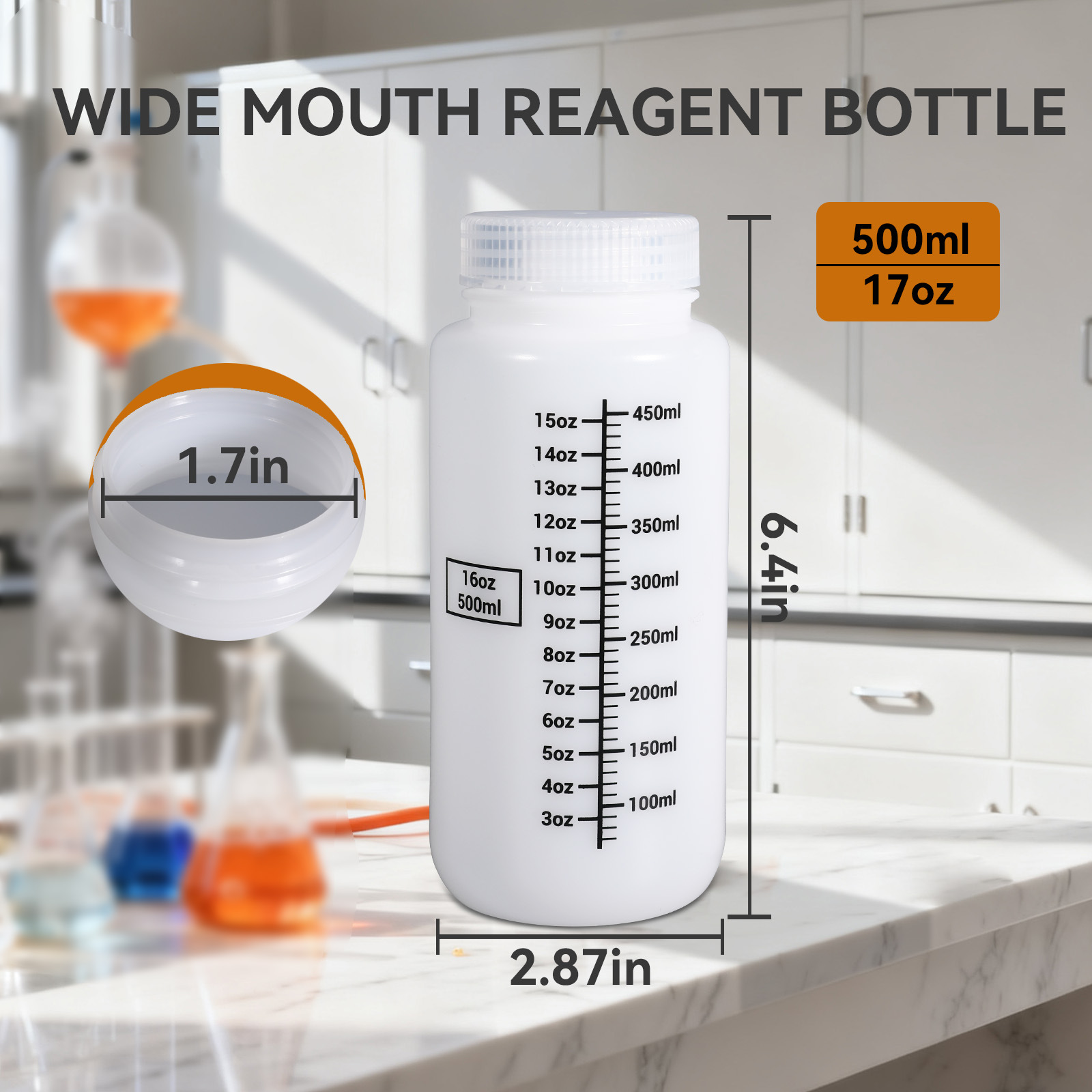 Botella de boca ancha de PP, botella de reactivo estéril resistente a altas temperaturas, botella química transparente, botella para muestras de polvo de laboratorio con escala, botella de plástico