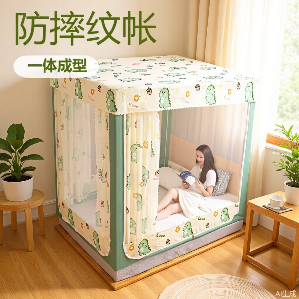 Home-Use Bed Curtain with Integrated Blackout Mosquito Net, 2025 Children's Yurt-Style Bed Canopy, Anti-Fall Mosquito Net for Babies to Prevent Falling Out of Bed