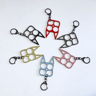 Creative Double-Hole Cat Ear Survival Ring Anti-Wolf Self-Defense Double-Finger Buckle Window Breaker Keychain Pendant Outdoor Supplies