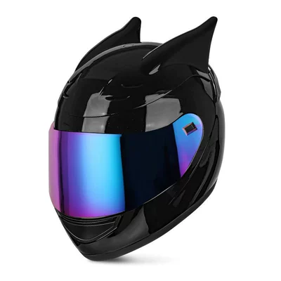 Motosiklet kaskı (dəbilqə) – Stock - bright-black-dragon-horn-illusion-lenses-s