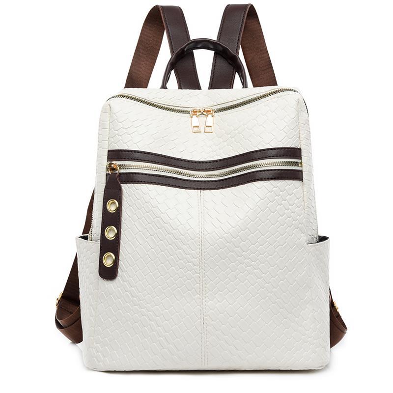 Mochila de color de contraste transfronteriza al por mayor para mujer 2024 nuevo bolso femenino de cuero suave retro europeo y americano, mochila de viaje al aire libre de ocio