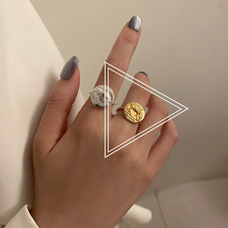 (Cross-border trading), fashionable one size retro golden ring, on index finger, simple and elegant design