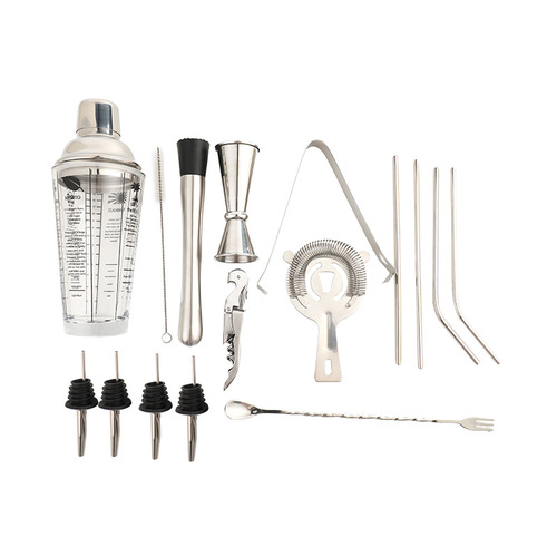 Stainless steel cocktail shaker bar cocktail glass 400ml glass shaker cup set milk tea tools cocktail shaker 5-piece set