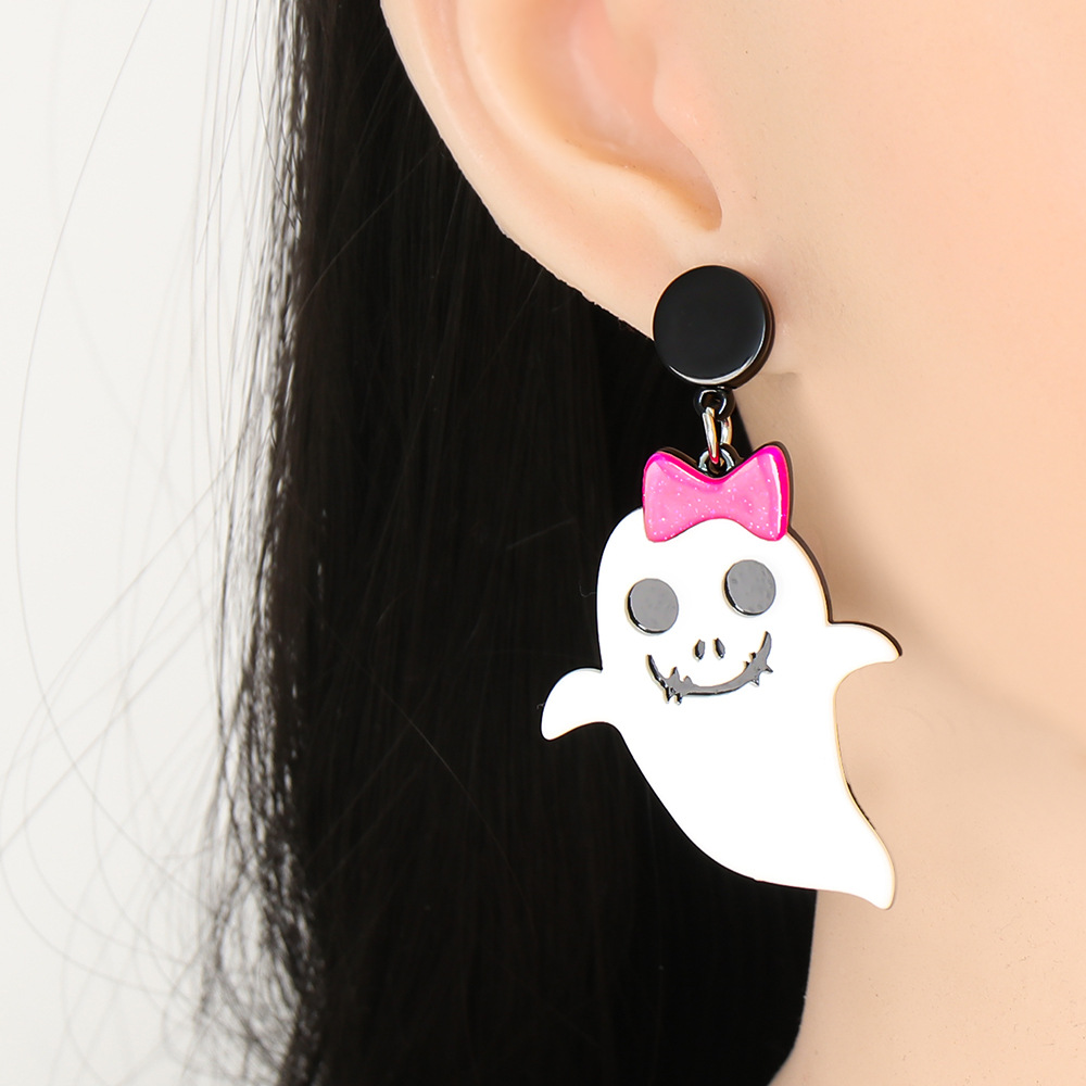 Fashion Ghost Halloween Acrylic Skull Pumpkin Coded Geometric Earrings