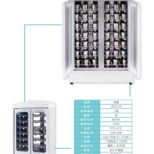 悦康消毒柜XDZ110幼儿园口杯XD165和XD270毛巾餐具消毒柜ZLP20T