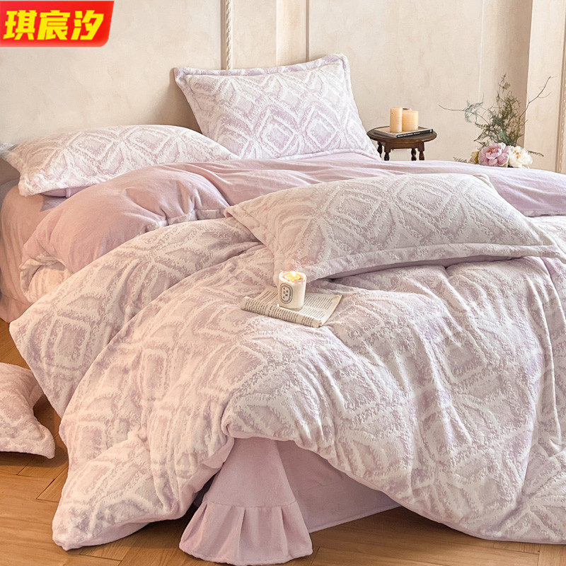 2025 New Autumn and Winter Thickeneded High Weight Carved Velvet Four-Piece Set Milk Velvet Warm Single Three-Piece Set Anti-Static 2025 New Autumn and Winter Thickeneded High Weight Carved Velvet Four-Piece Set Milk Velvet Warm Single Three-Piece Set Anti-Static