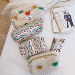 Suxi Fabric Clutch Bag Colorful Knitted Plush Large Boat Shaped Makeup Bag Pen Bag Touch-Up Bag, Bohemian Retro Style