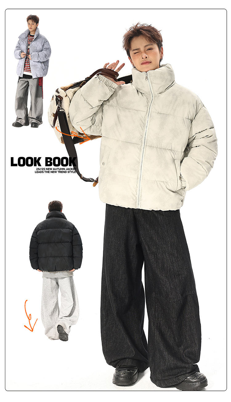 Doudoune en cuir pu unisexe avec col montant style oversize_voghion.com
