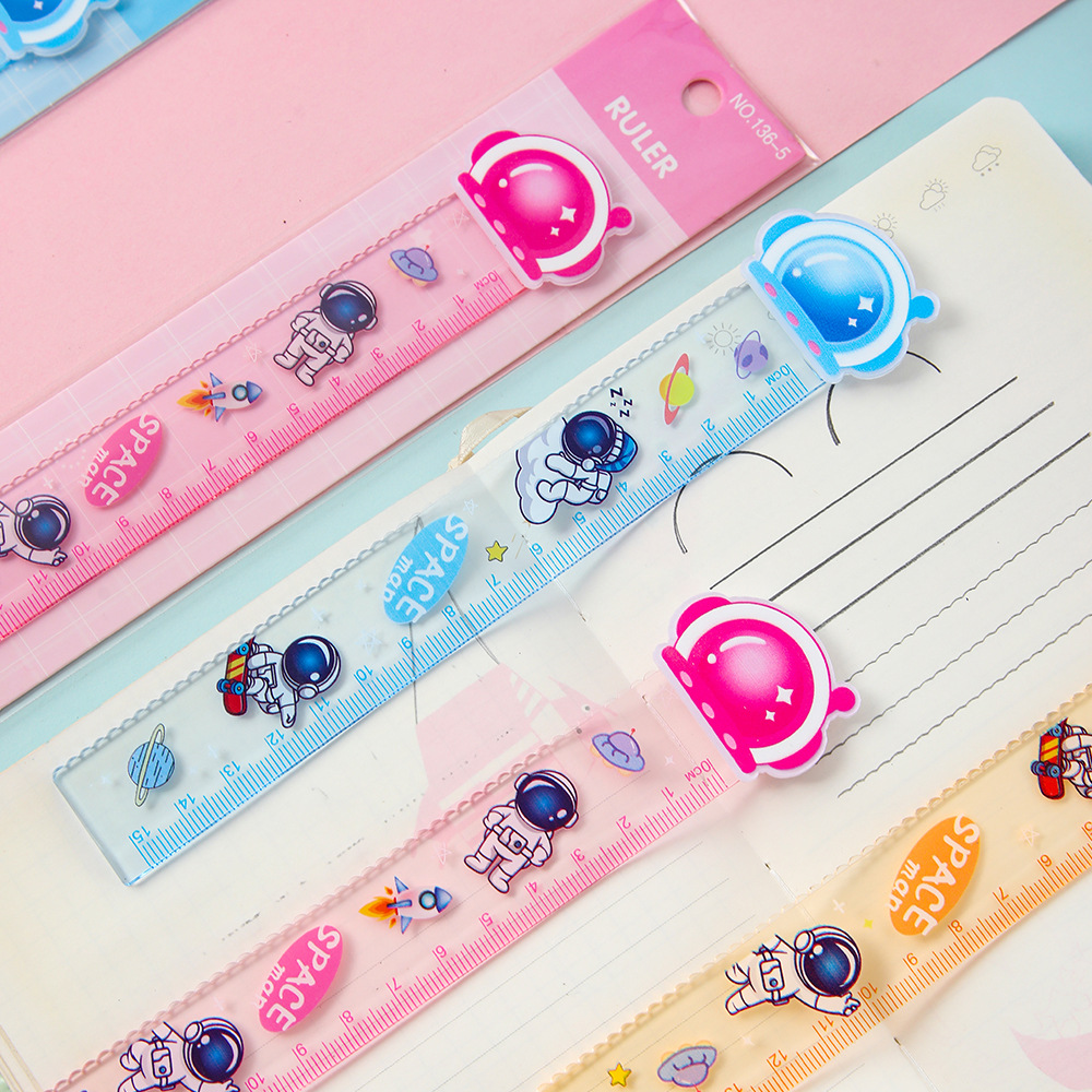 Astronauta planeta regla recta 15cm de alto valor de dibujos animados astronauta regla de onda estudiantes de medición de papelería