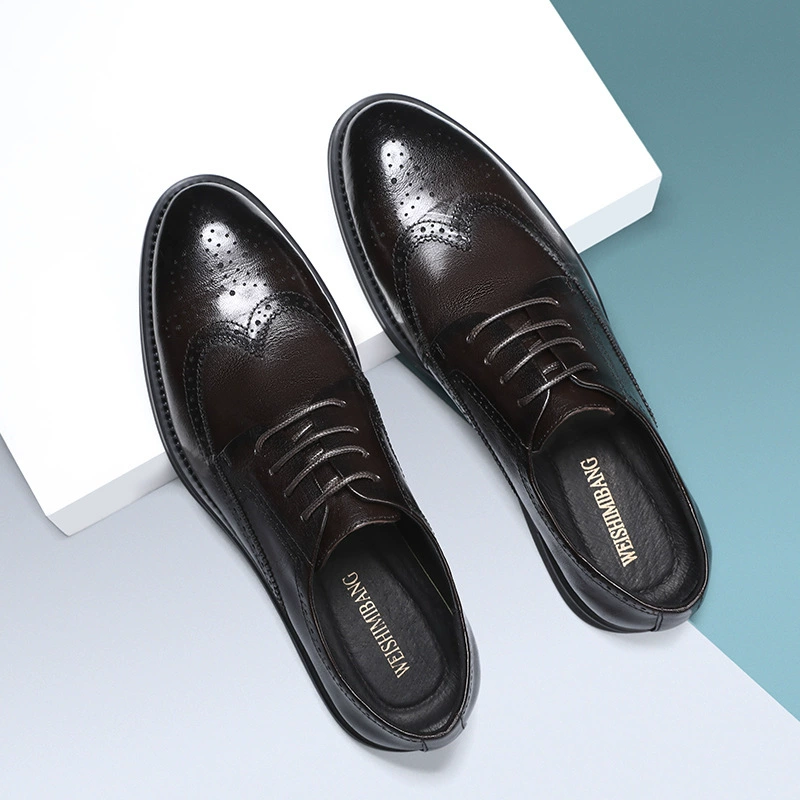 В наличии, новая модель 2024 года, мужские черные деловые туфли-броги из натуральной кожи (первый слой), британский повседневный стиль, низкие.