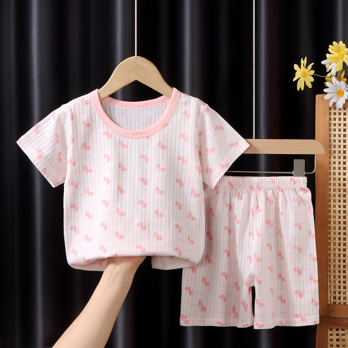 [Personalizado] Traje de pantalones cortos de manga corta para niños, jersey jacquard, ropa de hogar, ropa de aire acondicionado para hombres, pijamas para niñas, verano