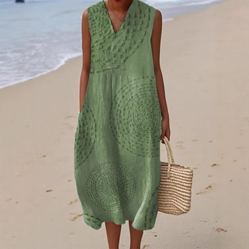 dress with sleeves with a round collar for leisure sleevless