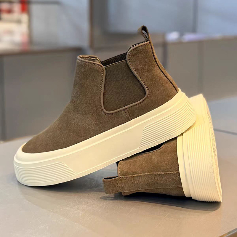 Men's Shoes Winter Retro Versatile Casual Sneakers High-Top Suede Leather High-End Light Luxury Soft Sole Wear-Resistant Shoes Trendy Shoes