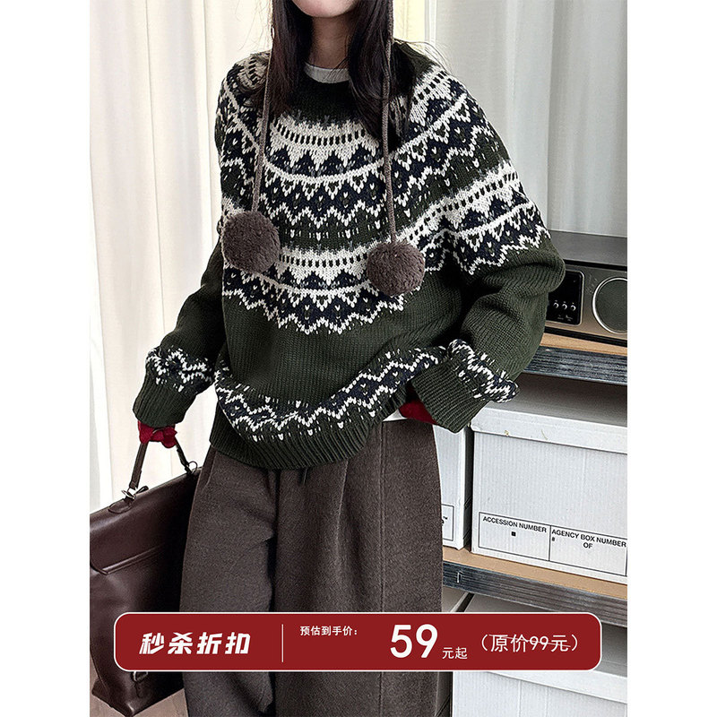 Luxi Retro Fair Isle Thick Knit Pullover Sweater for Women Winter Christmas Cozy Sweater Ss961 Luxi Retro Fair Isle Thick Knit Pullover Sweater for Women Winter Christmas Cozy Sweater Ss961