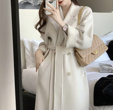 米白色羊绒大衣女洋气2023秋冬新品韩系中长款显瘦时尚双面呢外套