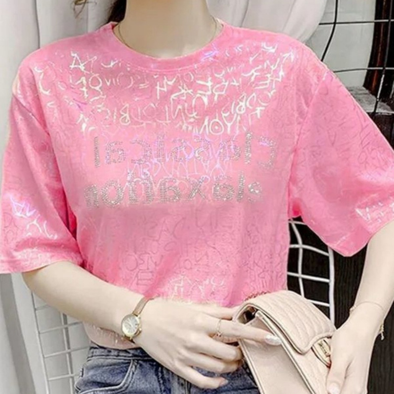 Short-Sleeved T-Shirt for Women, Summer Ins Trend 2026 New Style, Thin and Loose, Shiny Best Friend Outfit, Base Shirt Short-Sleeved T-Shirt for Women, Summer Ins Trend 2026 New Style, Thin and Loose, Shiny Best Friend Outfit, Base Shirt