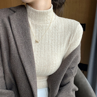 H332 Knitted Knitwear Bottoming Shirt for Women in Autumn and Winter, Fashionable Inner Half Turtleneck Knitwear, Slim Long-Sleeved Mid-Collar Warm Top