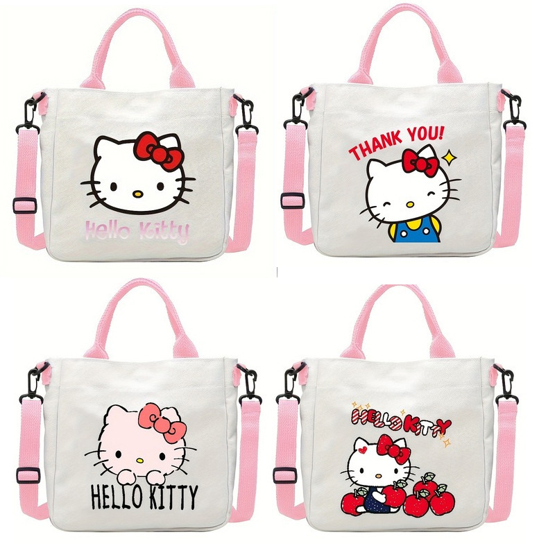Cross-Border New Model Kt Cartoon Pattern Canvas Bag Student Shoulder Bag with Detachable Shoulder Strap Handbag Tote Bag