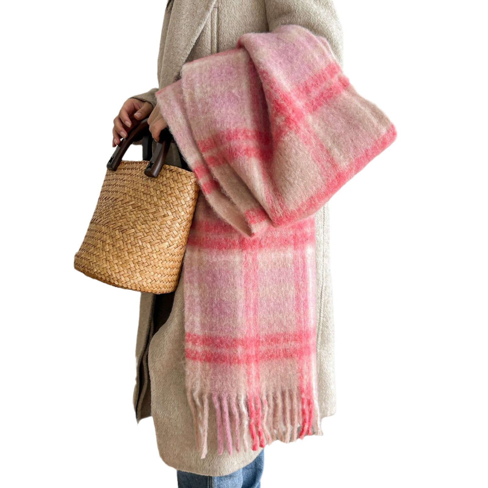 Coreano azul y blanco cuadrado bufandas de bordas unisex otoño y invierno engrosado calentamiento collar bufandas de lana de mar