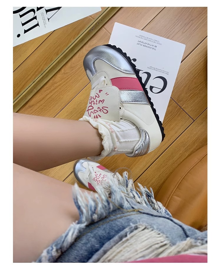 Halb gekochte Käse-Puffschuhe ~ lange Zunge, Schnürschuhe, deutsche Trainingsschuhe, hässliche und süße Freizeitsportschuhe, kleine weiße Schuhe für Mädchen_voghion.com