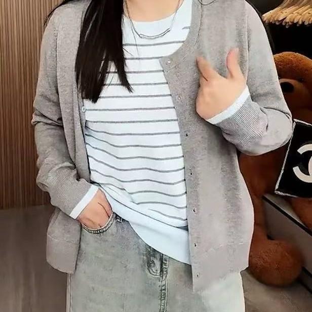 大码新款刺绣假两件针织衫女装新春季胖遮肉显瘦长袖上衣8001#|undefined