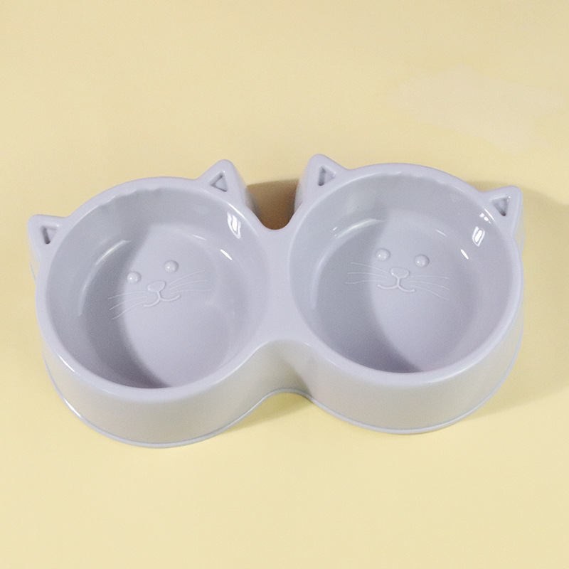 보라색 회색 고양이 얼굴 이중 그릇