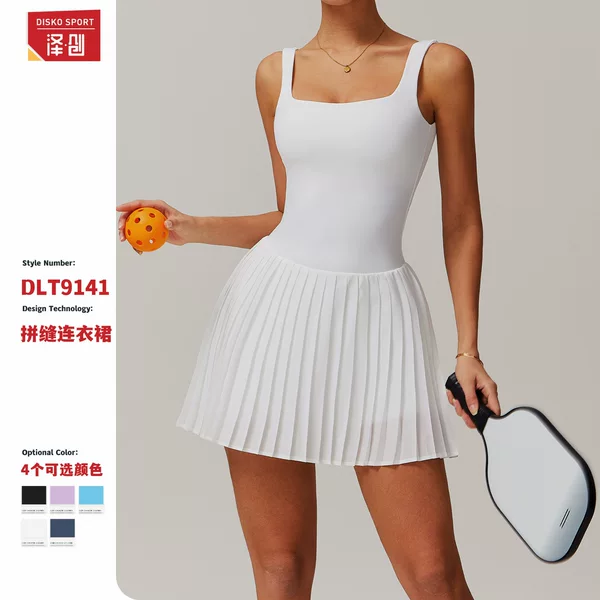 Zechuang Naked Fake Two-piece Tennis Skirt Base Anti-running Fitness Pocket Pleated Skirt Sports dress 9141
