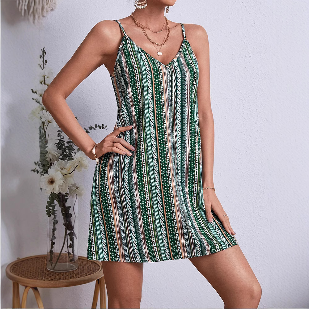 민족풍 루즈핏 멜빵 미디 드레스, 여성용 비치 드레스, 2026년 여름 해변 휴가 드레스, 백리스 휴가 스타일