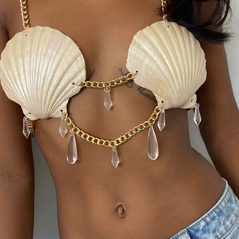 Cross-Border Temu Shell Bra Chain Chest Accessory Top Tank Top Beach Travel Bodychain Top Real Shot