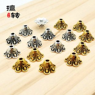 9mm Xizang silver vintage alloy flower holder bracelet accessories beads antique golden trumpet flower tassel cap jewelry material