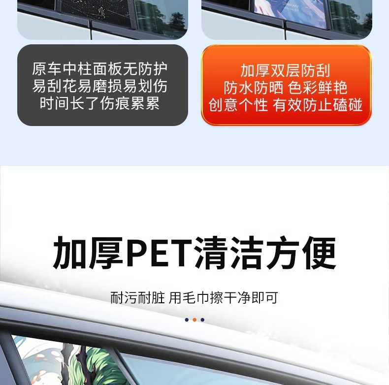 One Piece Sticker Car Middle Column Sticker Personalized Creative B- pillar Protective Film Decorative Sticker Middle Column Animation Sticker