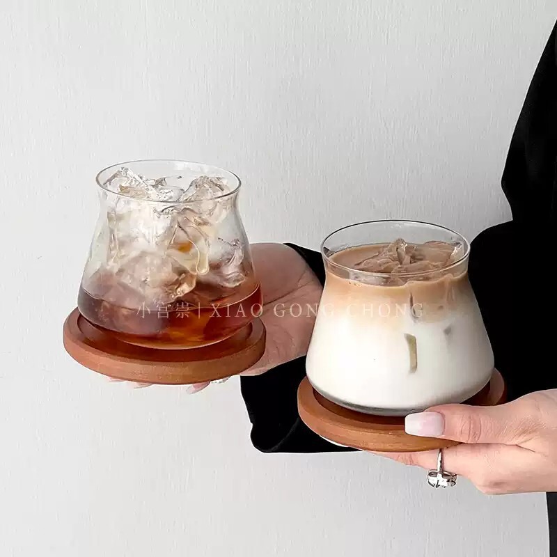 复古咖啡店透明玻璃杯拿铁杯翻口冷萃杯冰美式咖啡杯饮品杯冷饮杯