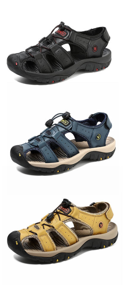 Dép sandal nam da thật quai ngang may thủ công chống trượt, cỡ lớn đến 48 — 7239 Xanh quân đội, 7239 màu xanh lam, 7239 màu đen, 7239 nâu sẫm chi tiết 46