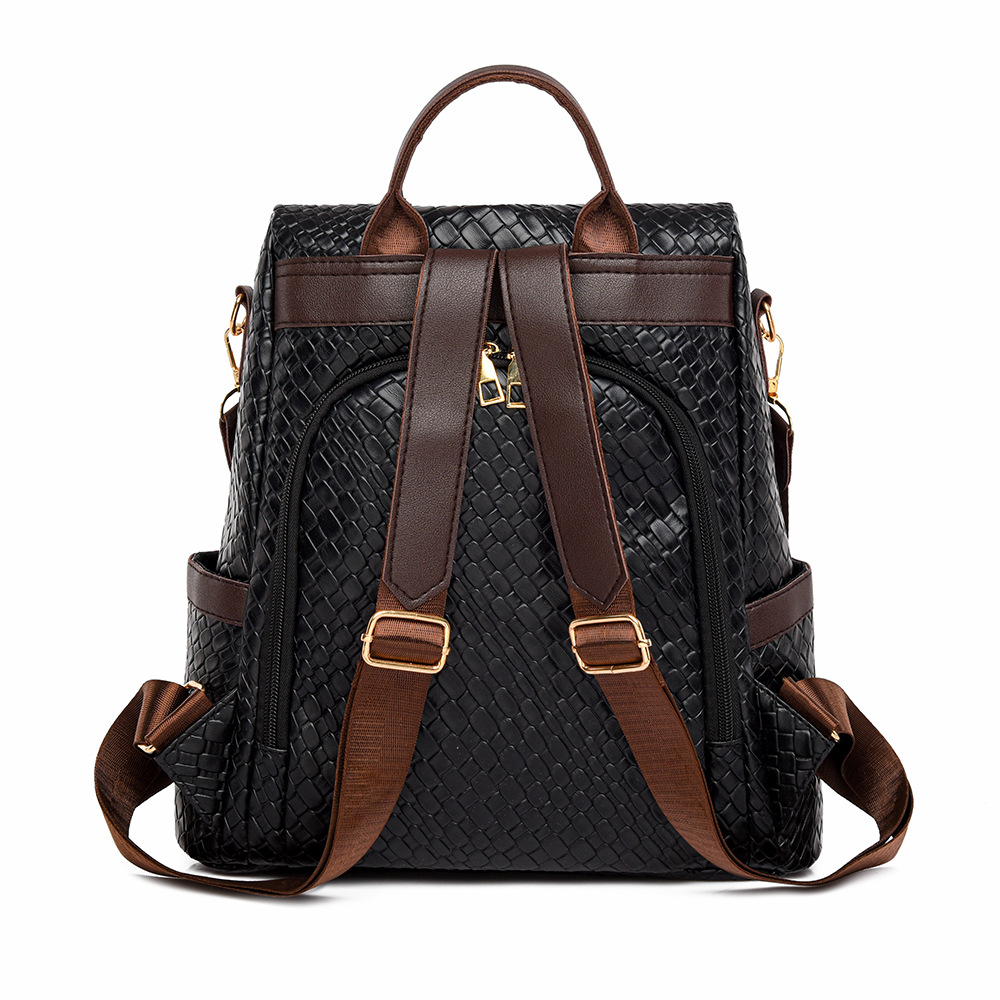 Fábrica al por mayor 2024 nuevas señoras casuales de cuero suave mochila antirrobo moda contraste color tejido mochila de viaje