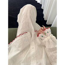 【现货】新中式少女刺绣印花睡衣女夏季新款大码甜美长袖长裤居家