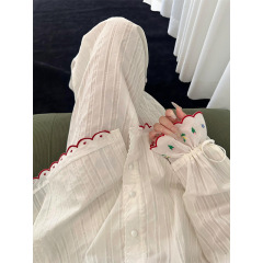 [在庫あり] 新しい中国風の女の子の刺繍プリントパジャマ女性の夏の新しい大きいサイズ甘い長袖ズボンホーム