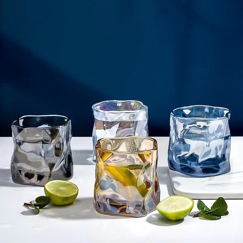 新创意 扭扭杯ins风威士忌透明酒杯家用玻璃杯网红折纸杯异形水杯