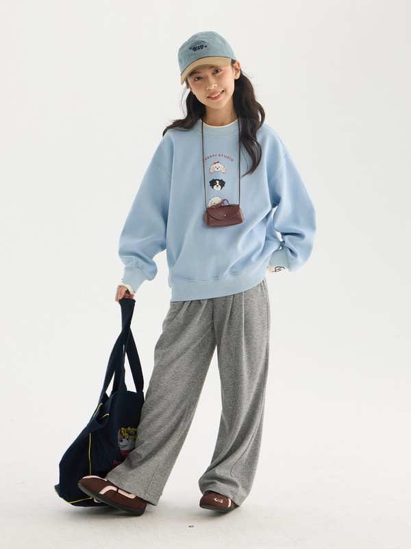 女童假两件小狗卫衣2025秋装新款儿童圆领套头上衣中大童宽松长袖|undefined