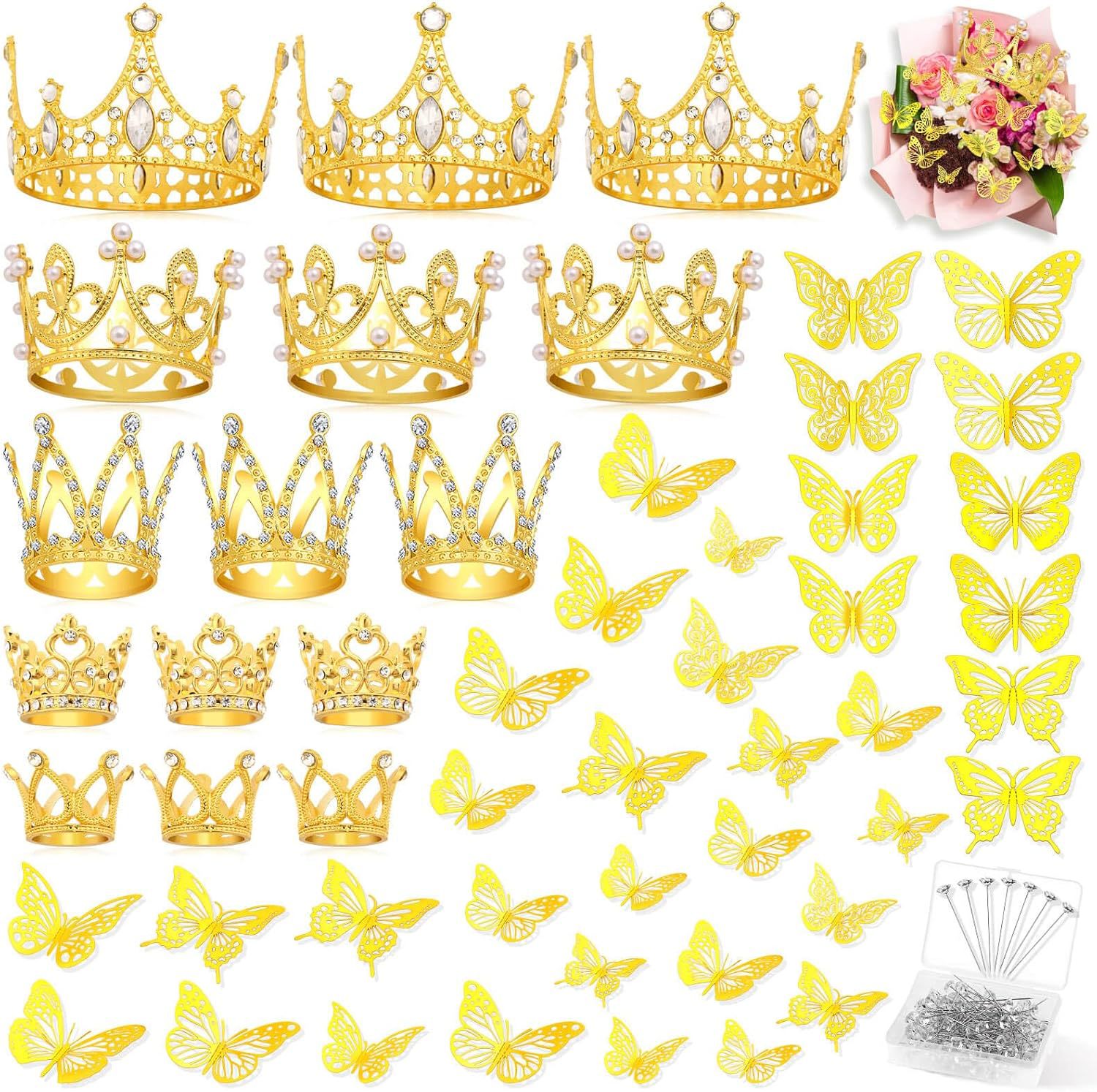 Corona de aleación de diamante mariposa decoración de niños desfile ornamentos de cumpleaños pulgar corona de niños