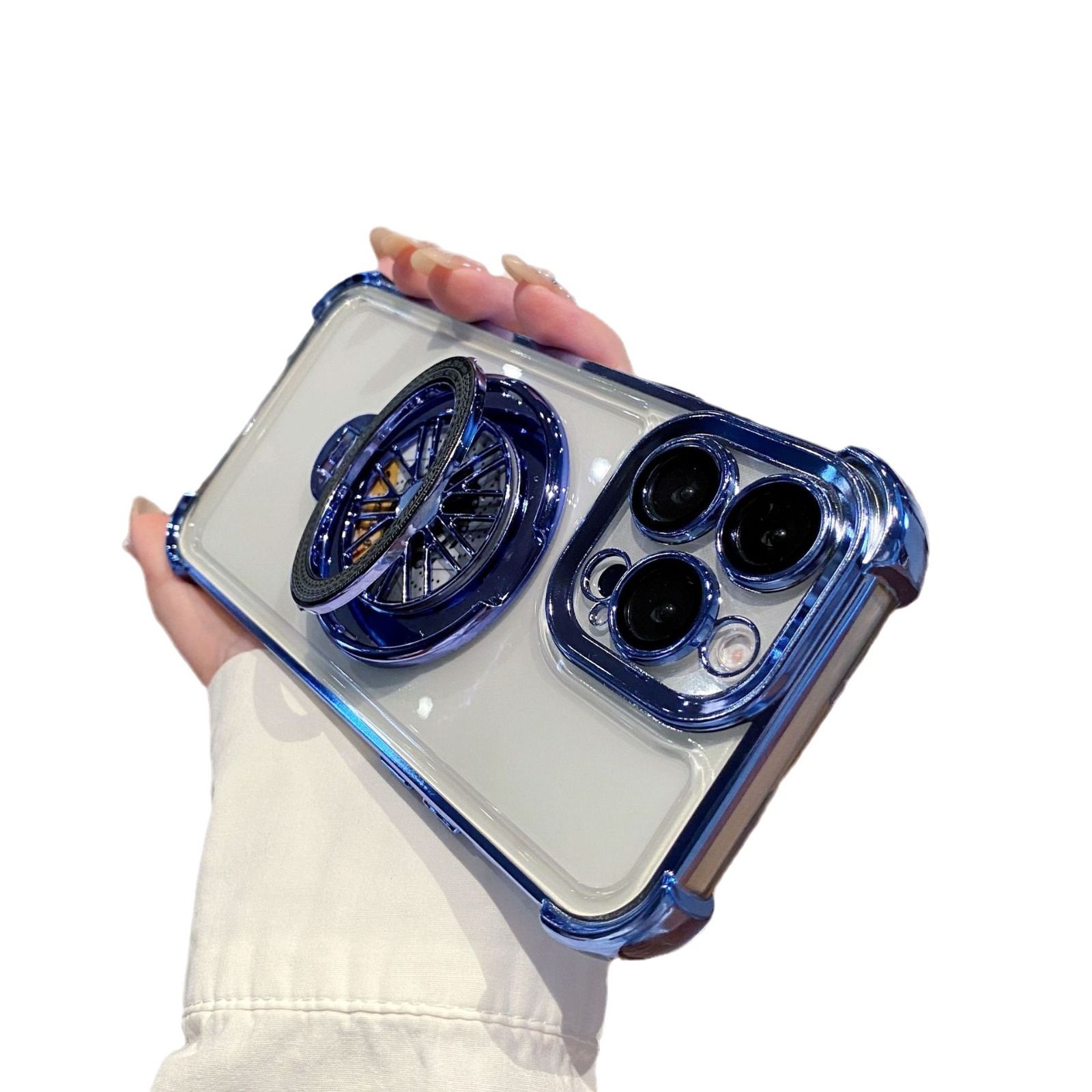 Funda acrílica para iPhone 16 con protección anticaídas en las cuatro esquinas, soporte giratorio creativo tipo giroscopio, compatible con Apple 17PROMAX