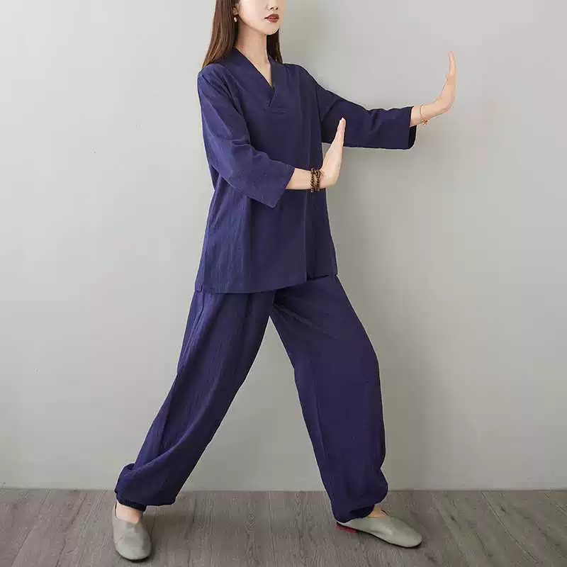 Реальные фото женских костюмов для lay, костюм из двух частей loose tea suits для женщин, комплекты для медитации из бамбука и хлопка