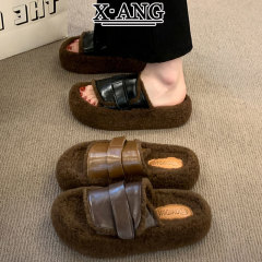 高级感羊羔毛毛厚底拖鞋女外穿2025秋冬季新款勃肯棉拖鞋毛毛鞋子