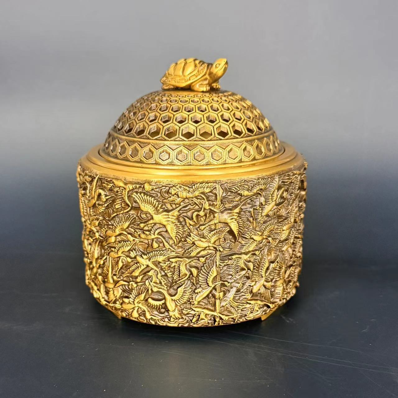 森舍黄铜大号千鹤熏香炉摆件盘香炉古玩铜器仿古黄铜工艺品黄铜香