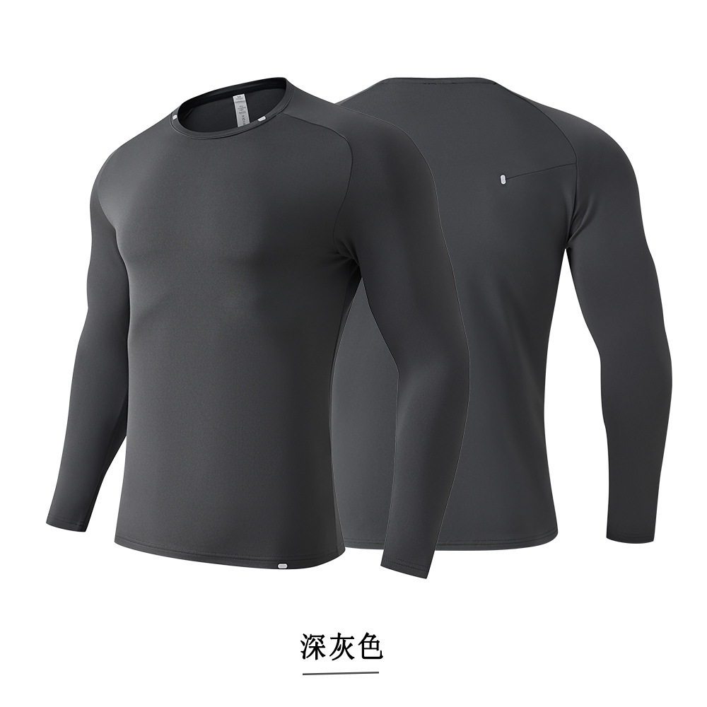 Otoño y invierno nueva chaqueta deportiva al aire libre con camiseta de cuello redondo de manga larga de vello, ropa de entrenamiento elástico de secado rápido para hombres