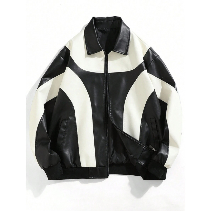 G 97960 Color-Block Pu Leather Jacket 拼色 Pu 机车皮夹克 G 97960 Color-Block Pu Leather Jacket 拼色 Pu 机车皮夹克